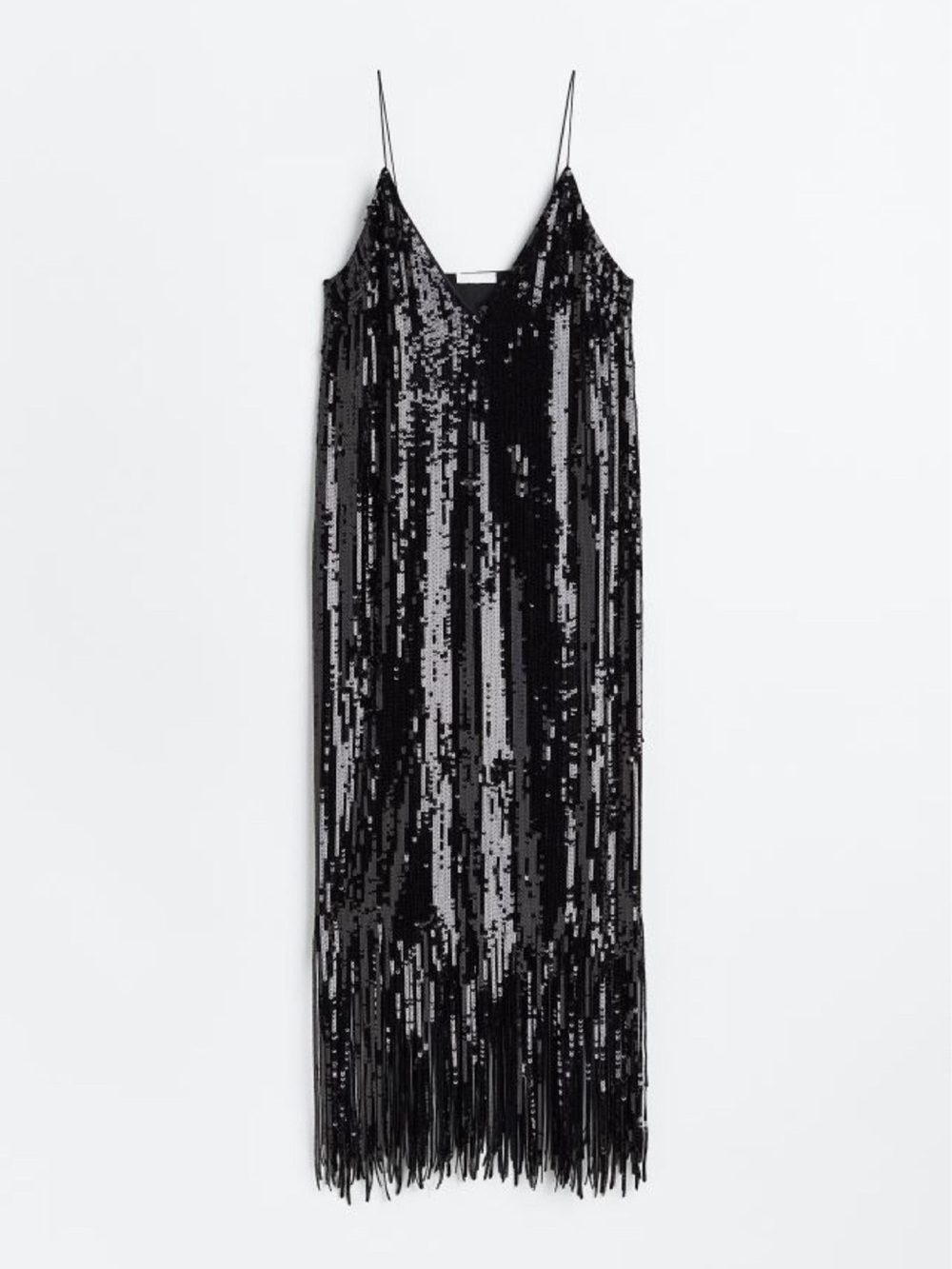 H&M Black Sequin Fringe Maxi Slip Dress
